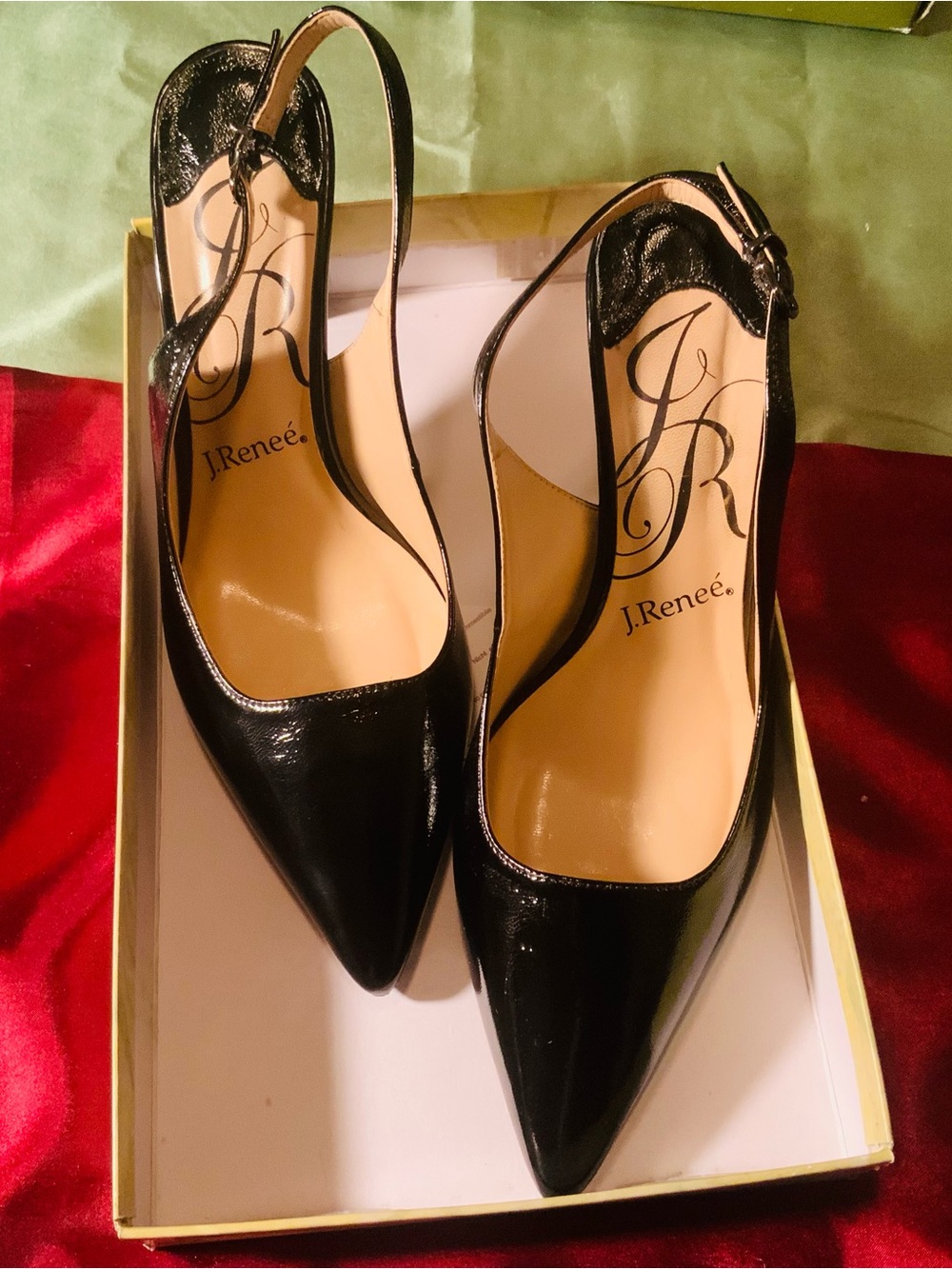 J.Reneé Black Patent Slingback Pointed Toe Pumps